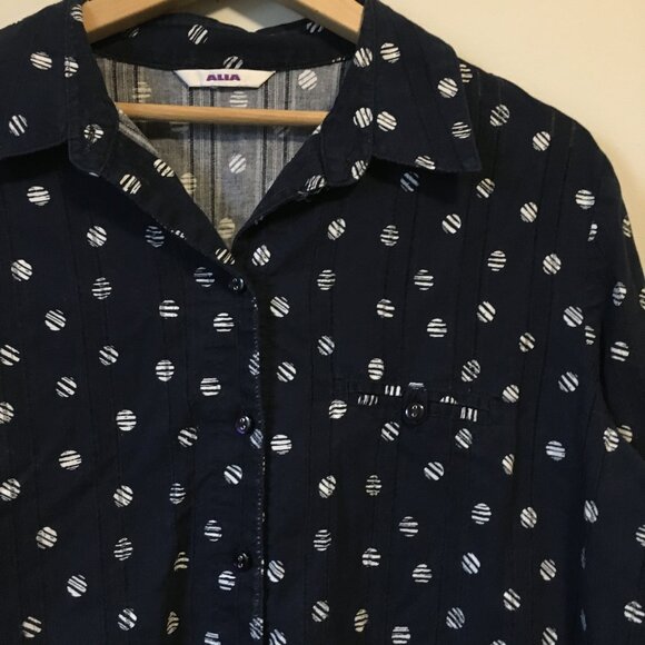 Alia 100% Cotton Navy Blue and White Broken Polka Dot Button Down Shirt - Picture 4 of 15